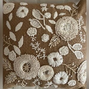 Celerie Decoration Floral  Pillow Brown Cream pearls 100% duck feather 20”X 20”